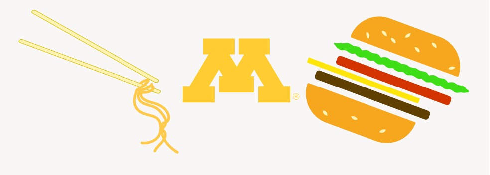 M logo with food graphic