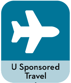 u sponsored travel icon with blue background and white airplane icon