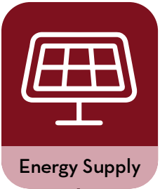 energy supply icon with maroon background and white solar panel icon